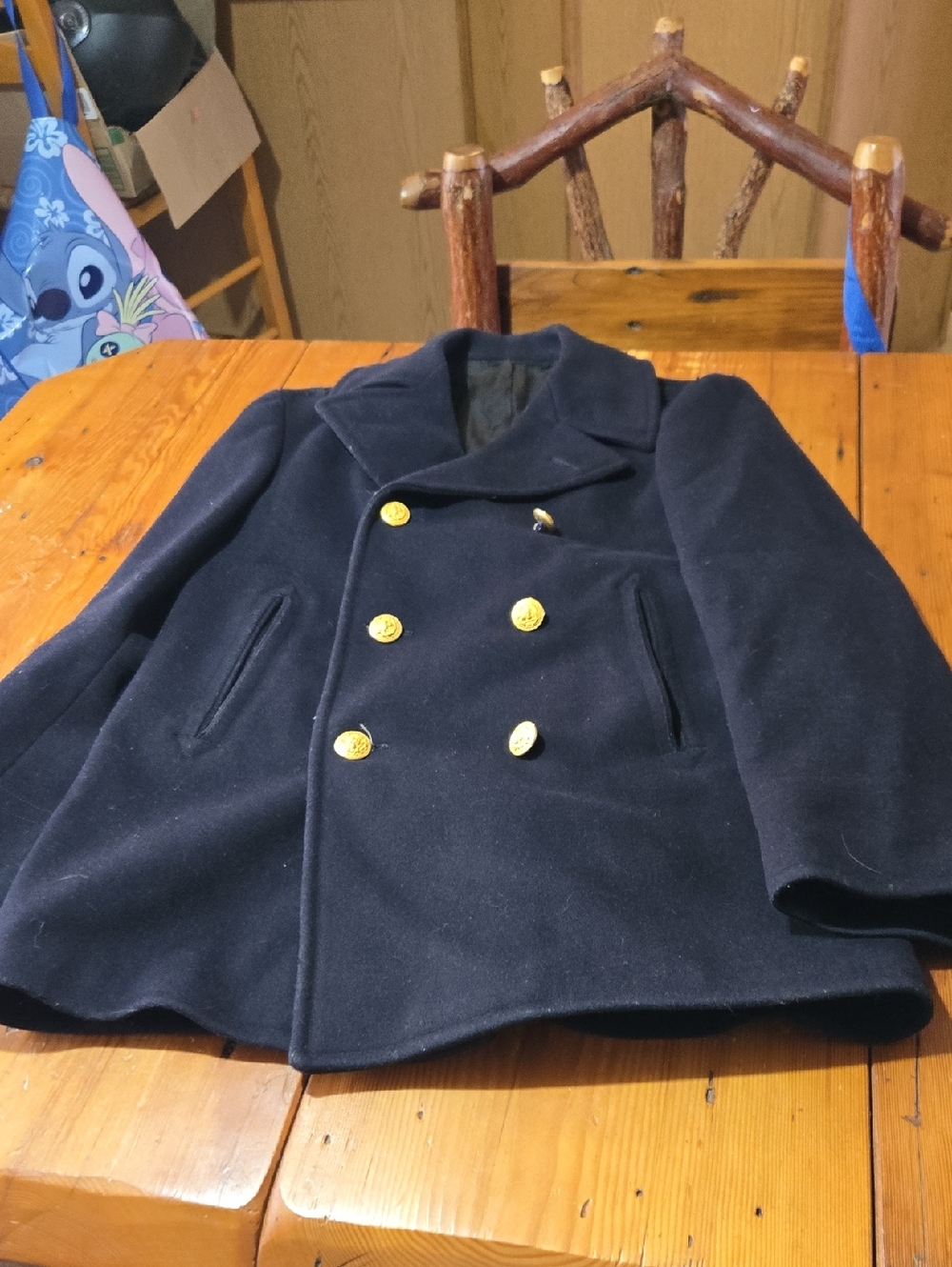 Men's Double-Breasted Navy Peacoat with Gold Buttons Pre 1960 Vintage